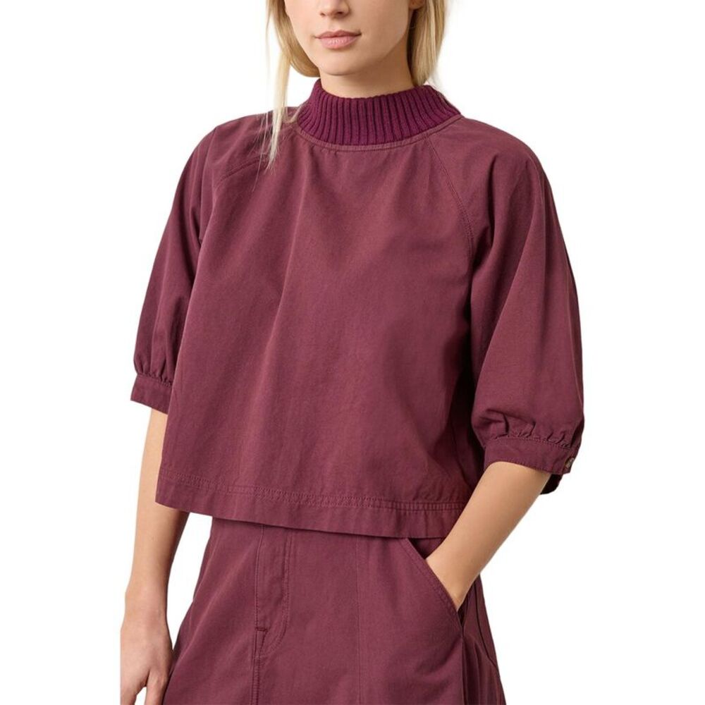 Lilla P Womens  Knit Collar Twill Top